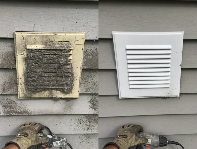 Bloomfield Dryer Vent Cleaning technician installing high-quality dryer vent cover at a residential property in Bloomfield