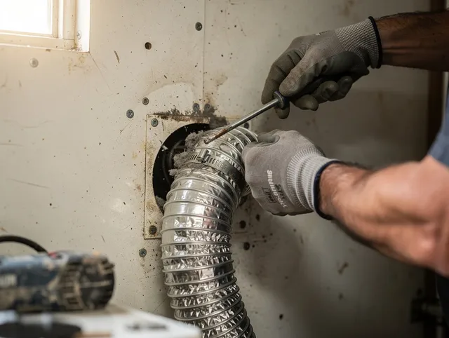 Bloomfield Dryer Vent Cleaning technician performing precise dryer vent hose installation in Bloomfield